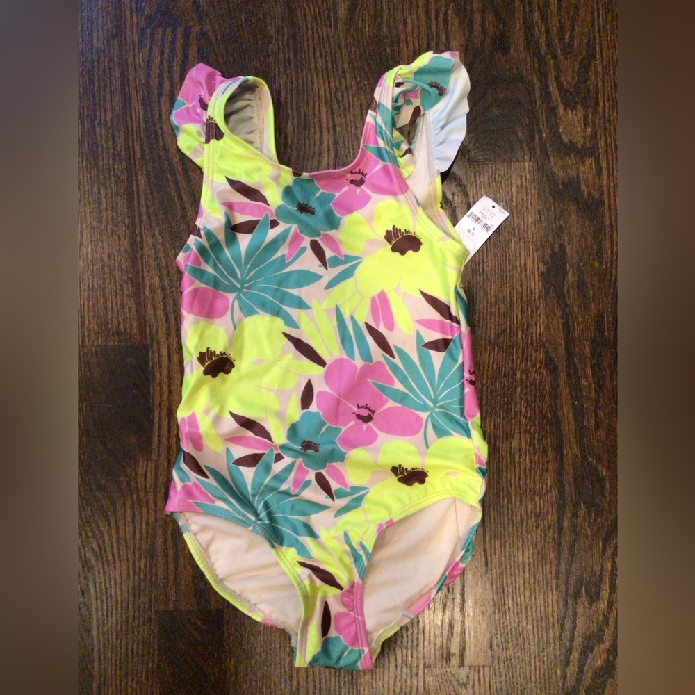 Gap Kids - Tropical floral print ruffle one-piece swimsuit